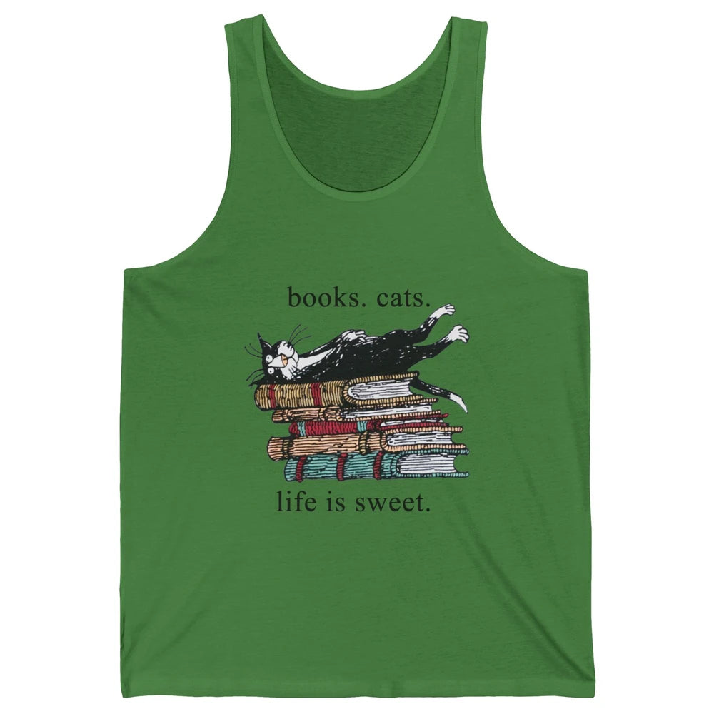 Books Cats Life Is Sweet Cat Book Lovers Reading Book Unisex Jersey Tank