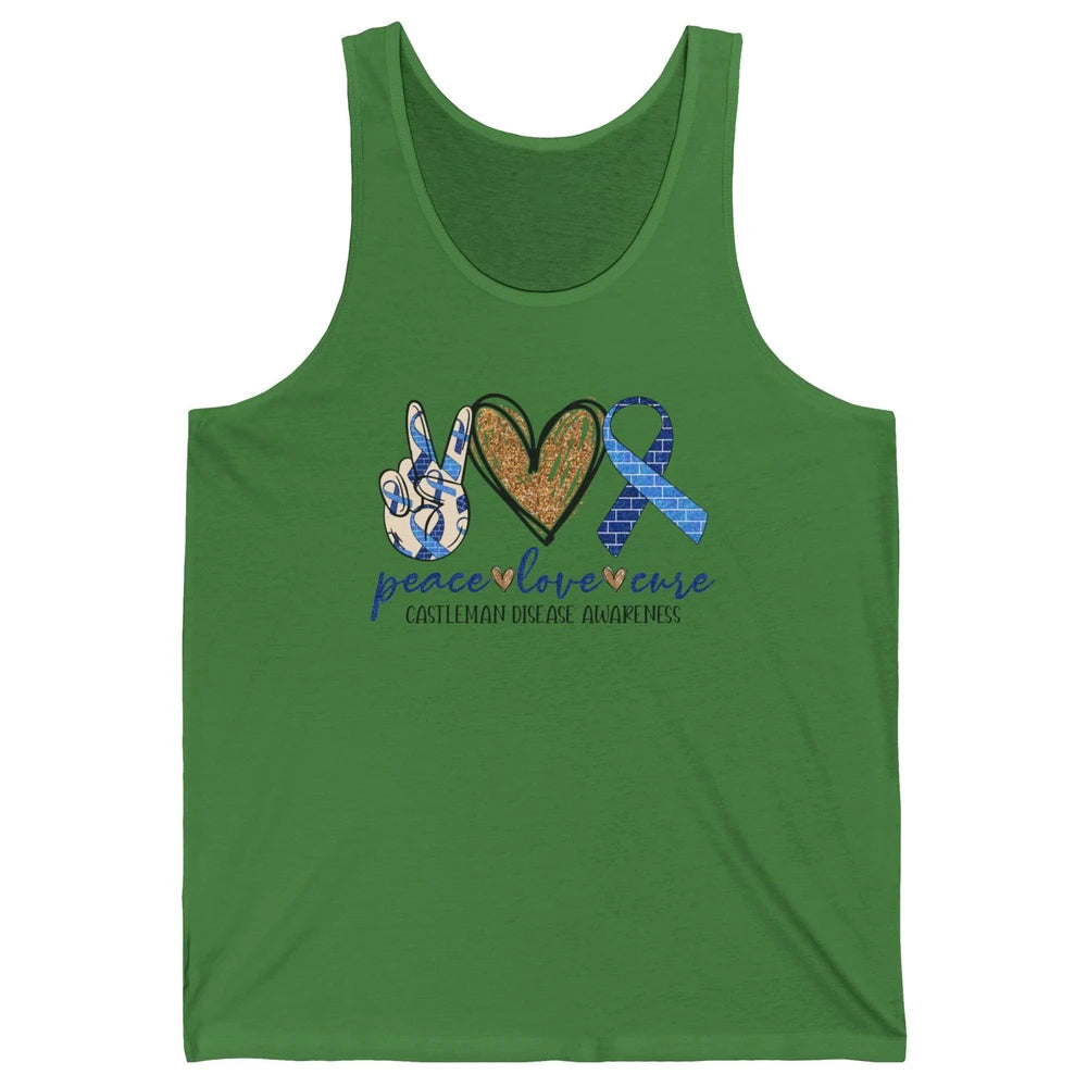 Castleman Disease Awareness Peace Love Cure Blue Ribbon Unisex Jersey Tank