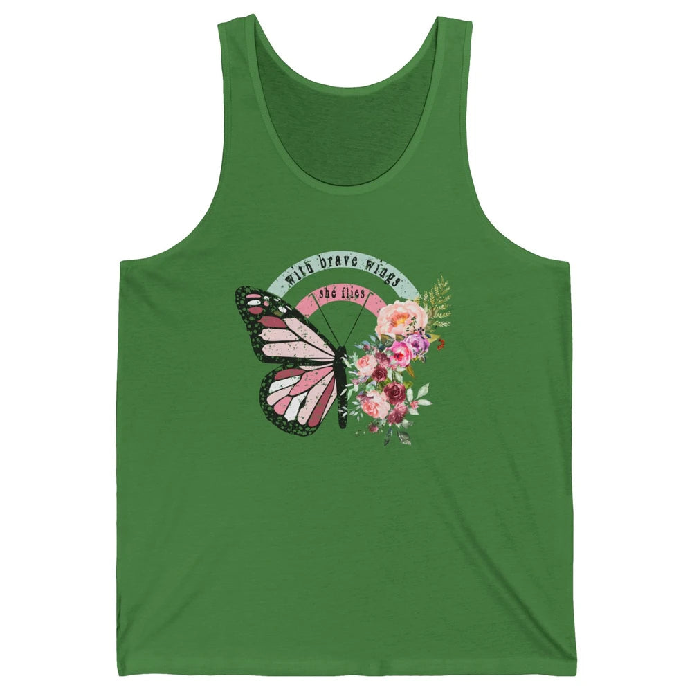 Retro Vintage Floral Butterfly With Brave Wings She Flies Unisex Jersey Tank