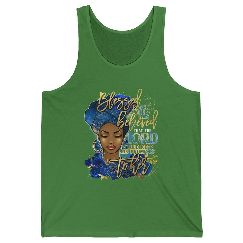 Black Woman Blessed Is She Who Believed God Christian Unisex Jersey Tank