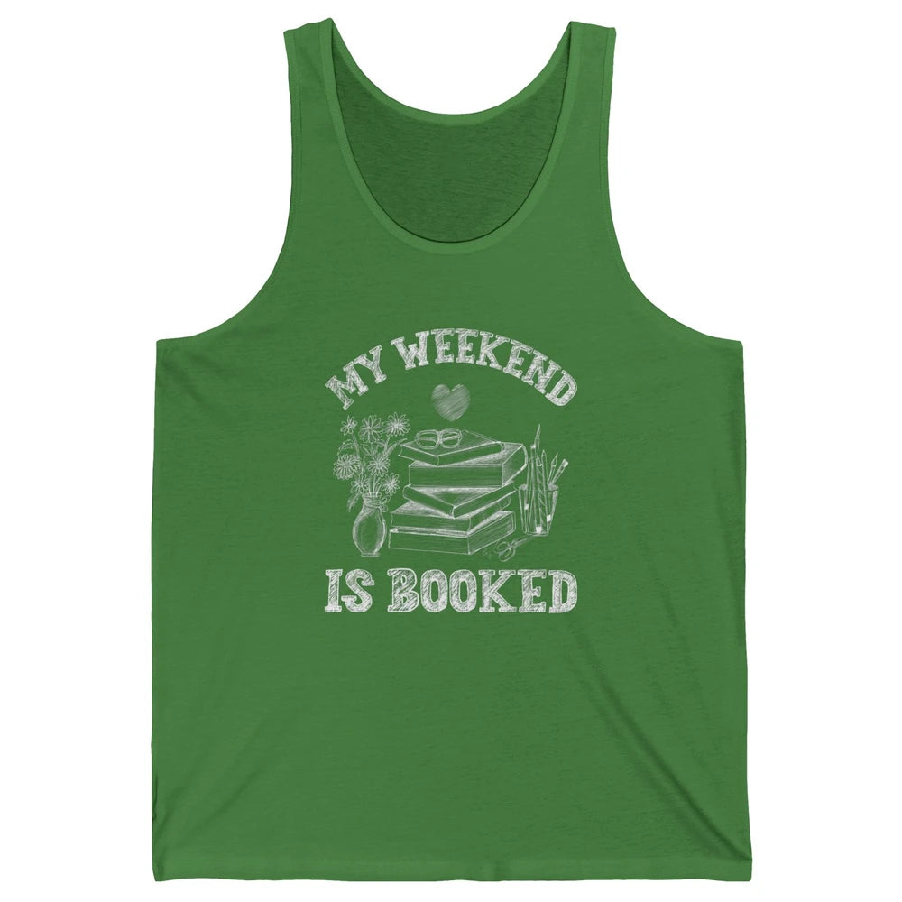 Weekend Booked Retro Book Reader Aesthetic Bookish Librarian Unisex Jersey Tank