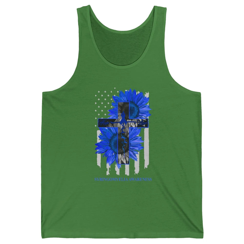 Syringomyelia Awareness Faith Hope Love Blue Ribbon US Flag Unisex Jersey Tank