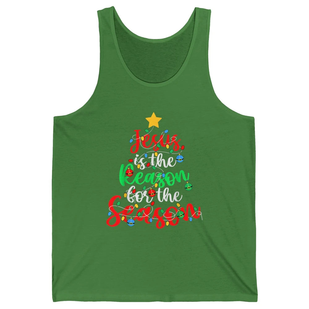 Merry Christmas Jesus The Reason For Season Xmas Tree Lights Unisex Jersey Tank