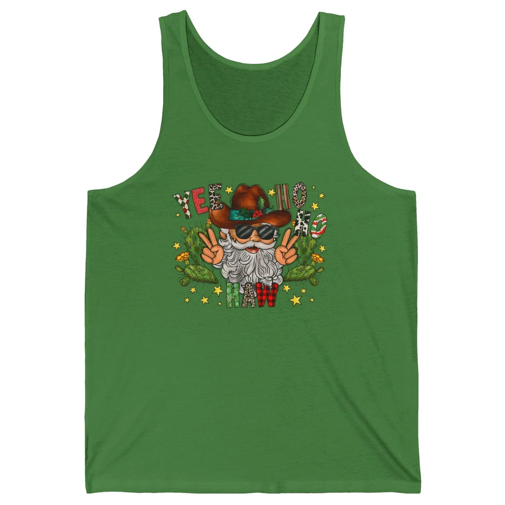 Leopard Santa Cowboy Yee Ho Haw Christmas Western Country Unisex Jersey Tank