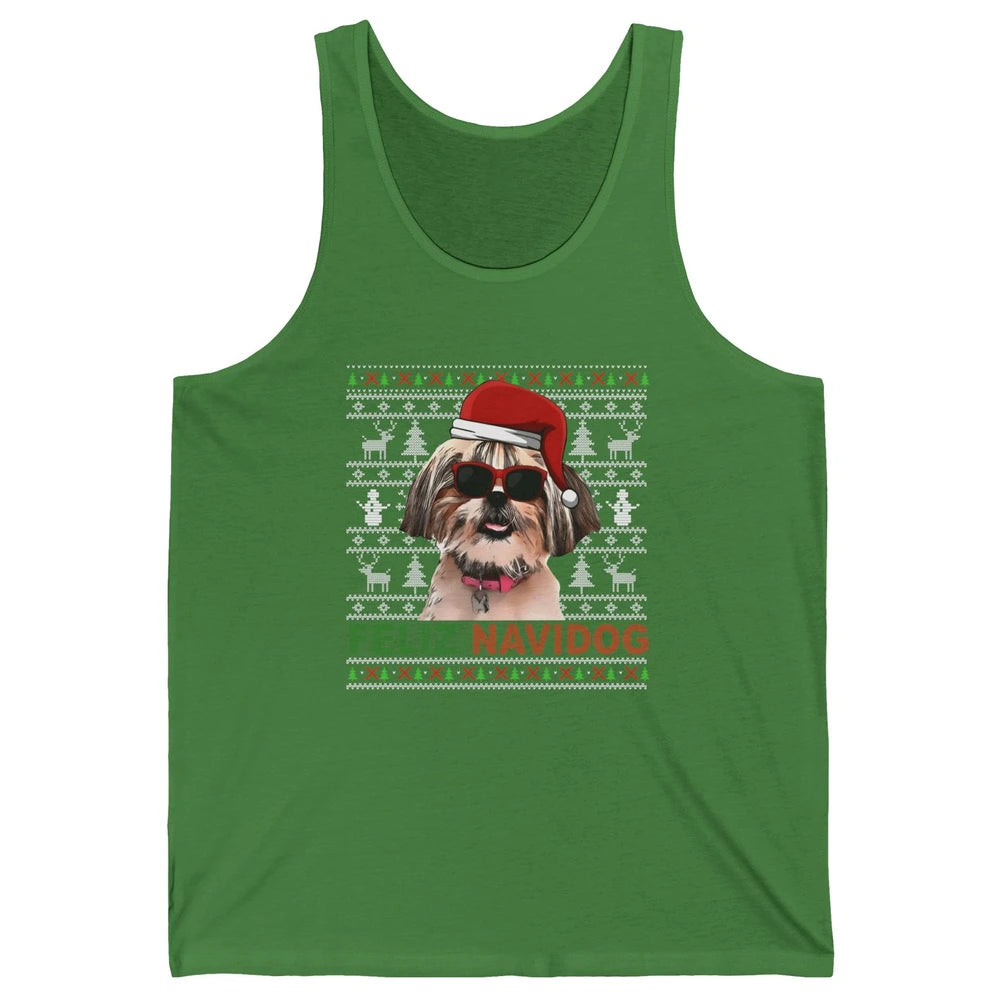 Funny Santa Shih Tzu Dog Feliz Navidog Christmas Tree Ugly Unisex Jersey Tank