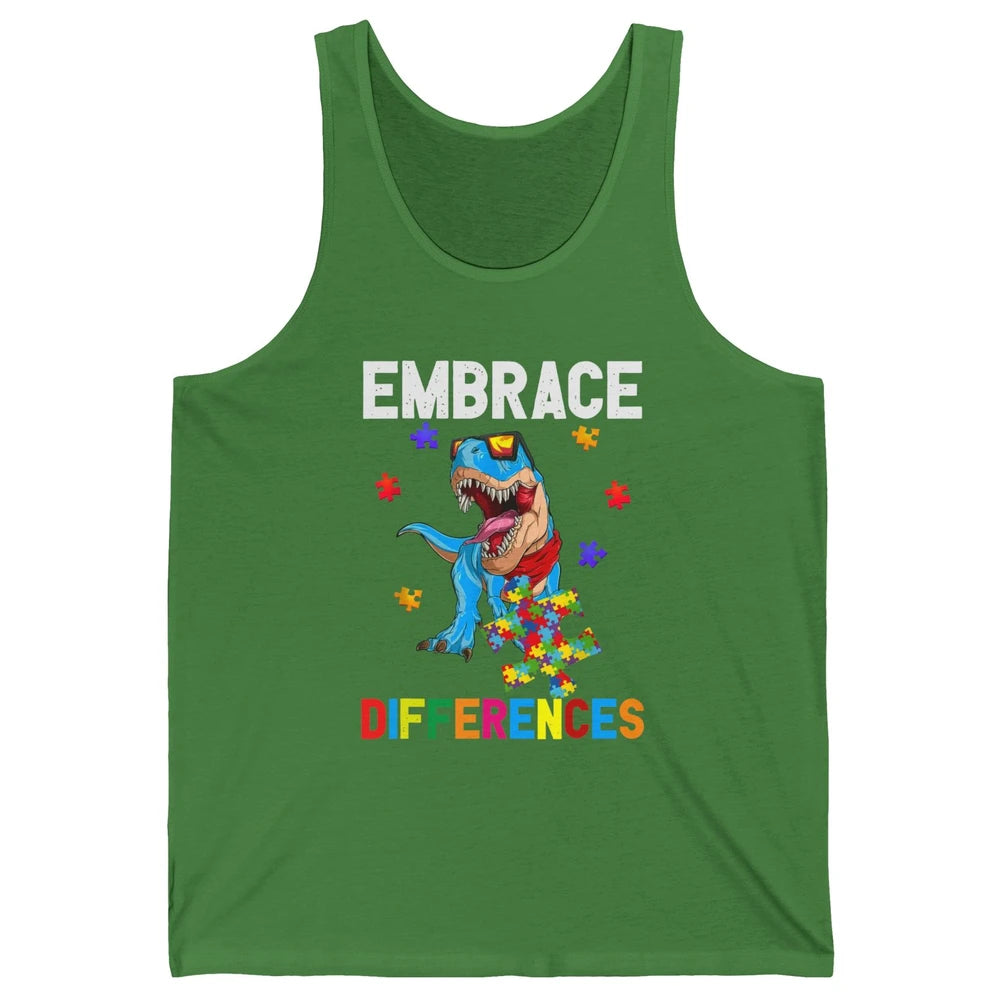 Autism Awareness Dinosaur Puzzle Piece Embrace Differences Unisex Jersey Tank