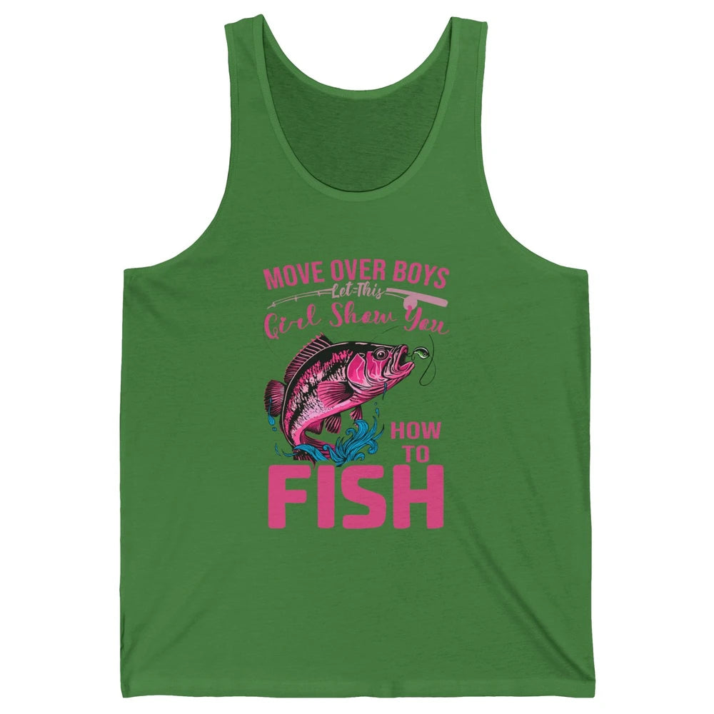 Bass Fishing Girl Show How To Fish Reel Girls Fish Fisherman Unisex Jersey Tank