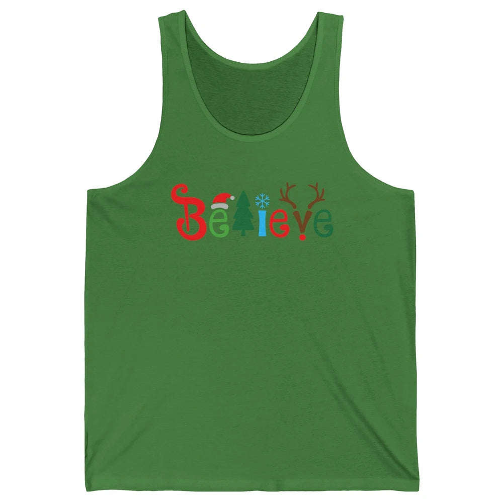 Funny Santa Claus Hat Believe Snowflakes Christmas Costume Unisex Jersey Tank