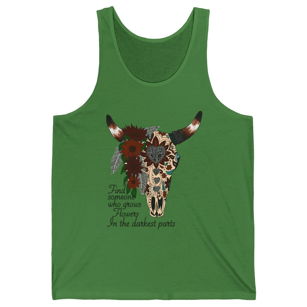 Boho Bull Skull Find Someone Who Grow Flower Western Country Unisex Jersey Tank