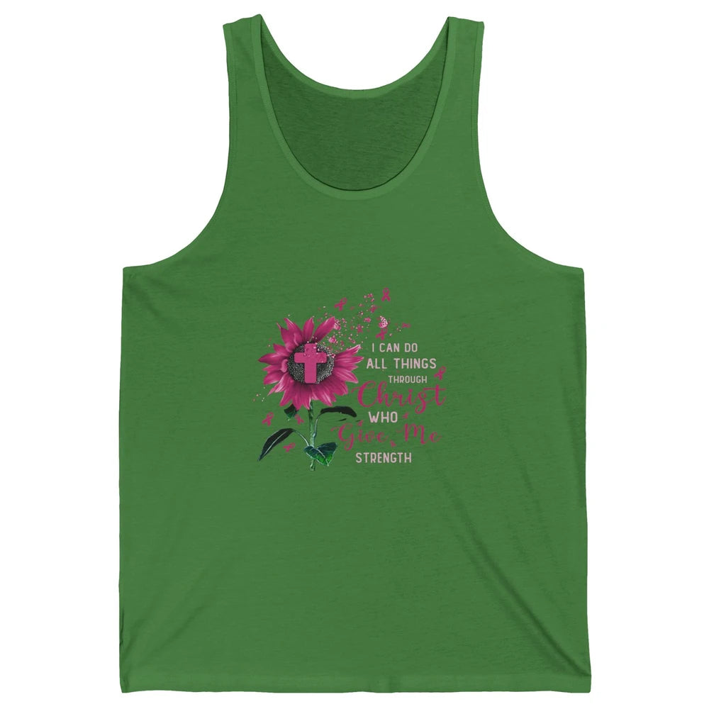 Breast Cancer Month Sunflower God Strength Cross Pink Ribbon Unisex Jersey Tank