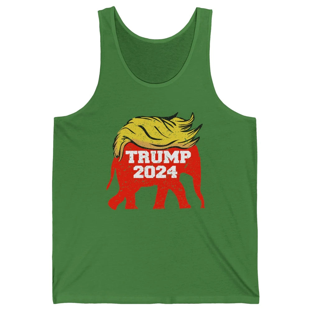 Trump 2024 Republican Elephant With Trump Hair Funny Trump Unisex Jersey Tank