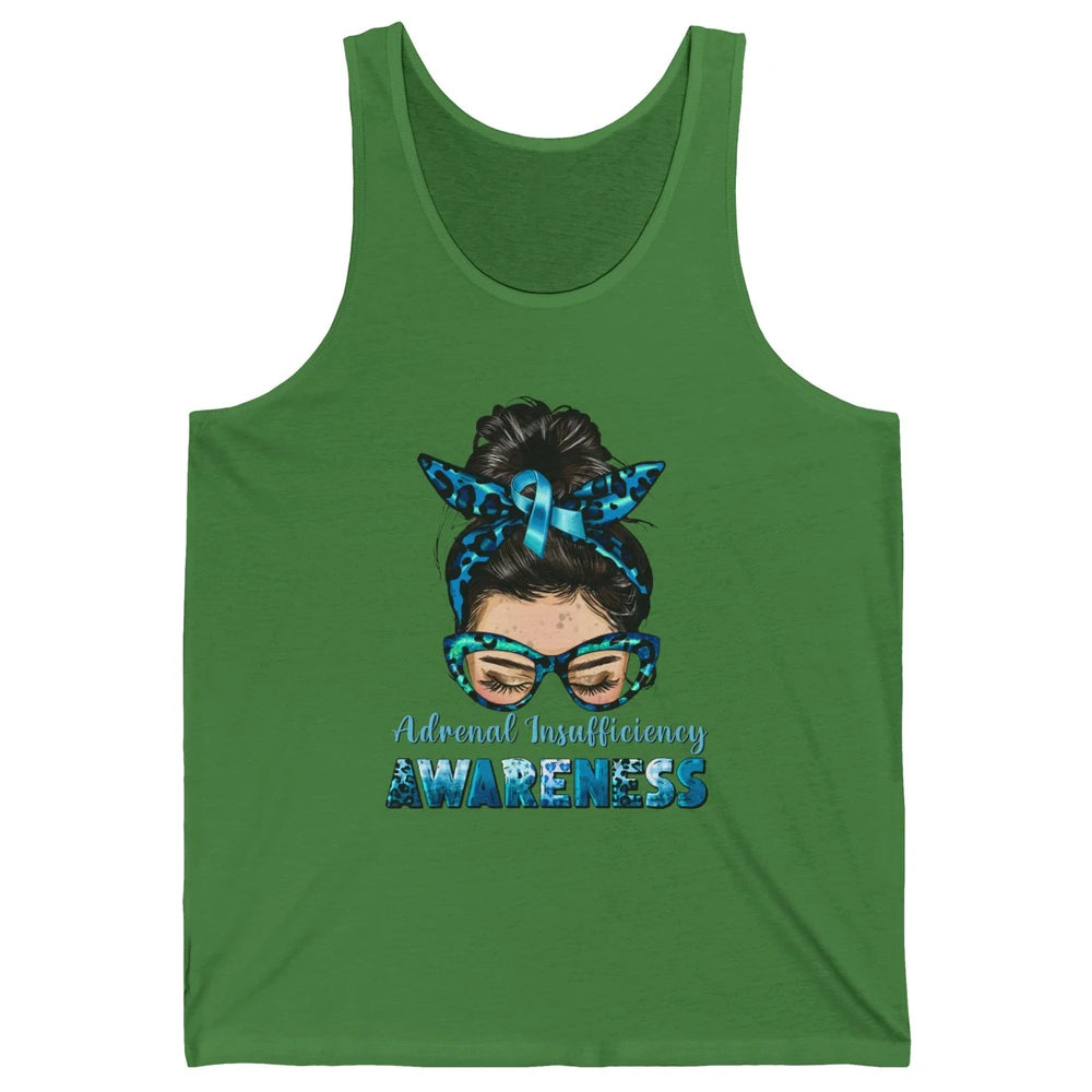 Adrenal Insufficiency Awareness Messy Bun Mom Blue Ribbon Unisex Jersey Tank