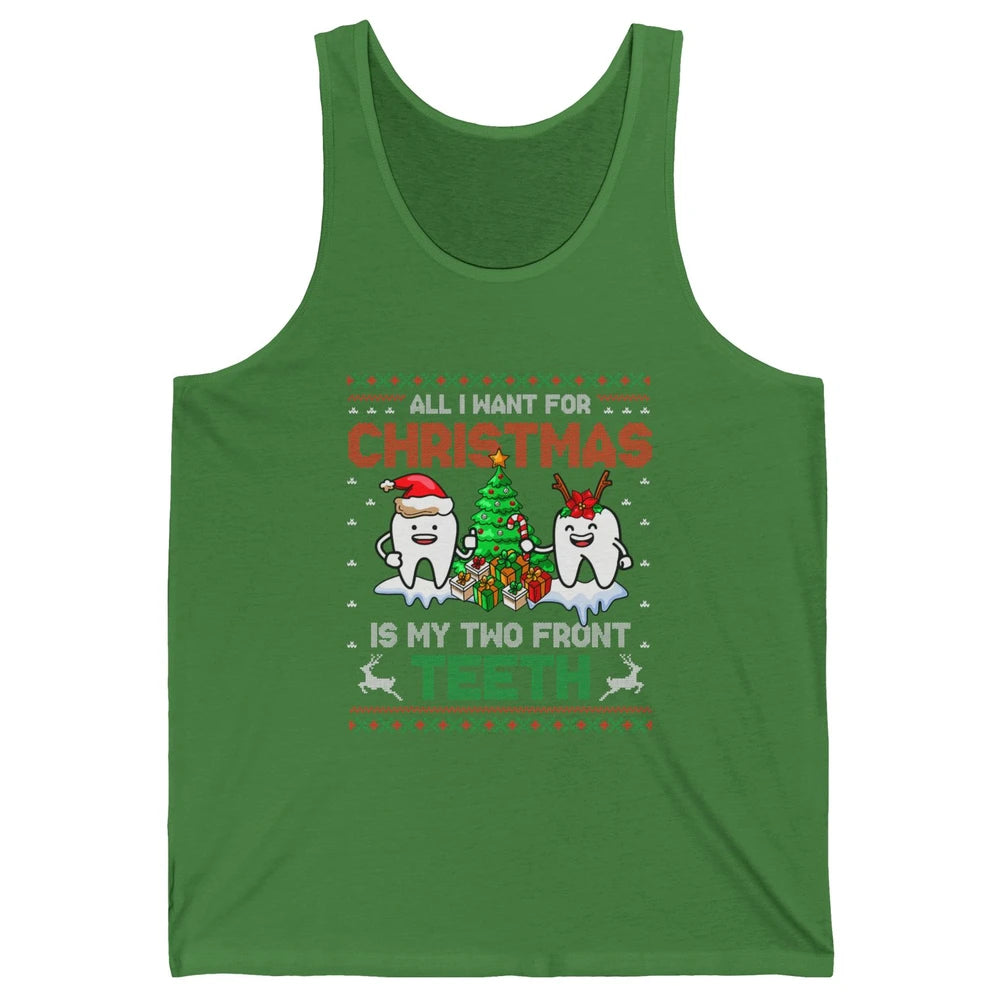 Merry Christmas Funny Two Teeth Dentist Xmas Tree Santa Ugly Unisex Jersey Tank