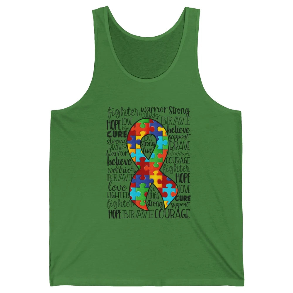 Autism Awareness Puzzles Ribbon Strong Brave Autism Support Unisex Jersey Tank