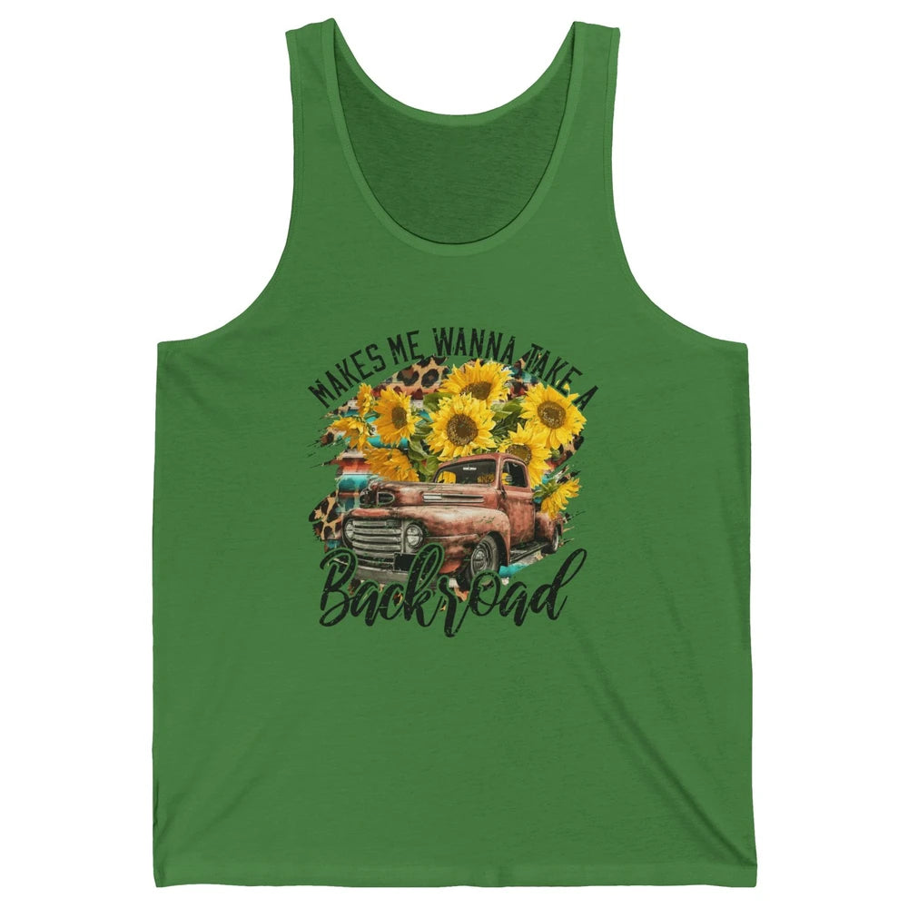 Retro Sunflower Truck Makes Me Wanna Take a Backroad Western Unisex Jersey Tank