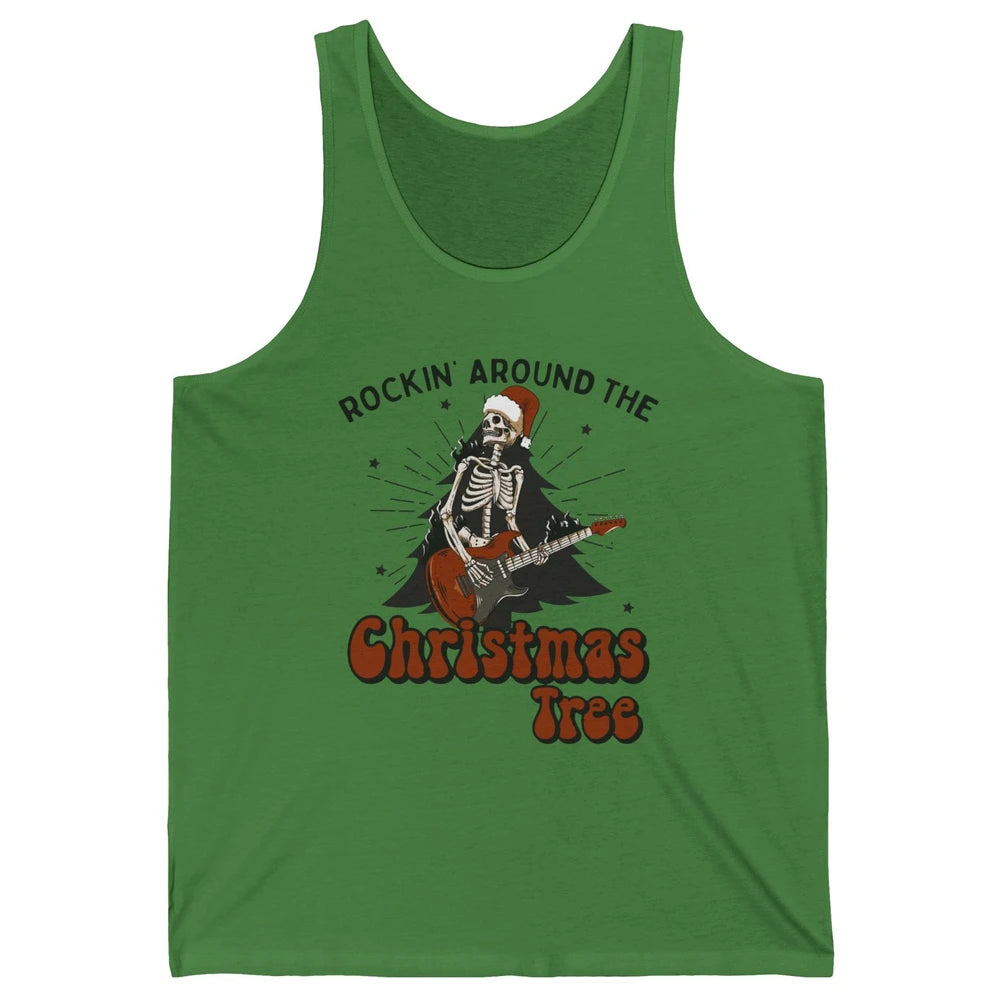 Skeleton Guitar Rocking Around Christmas Tree Western Xmas Unisex Jersey Tank