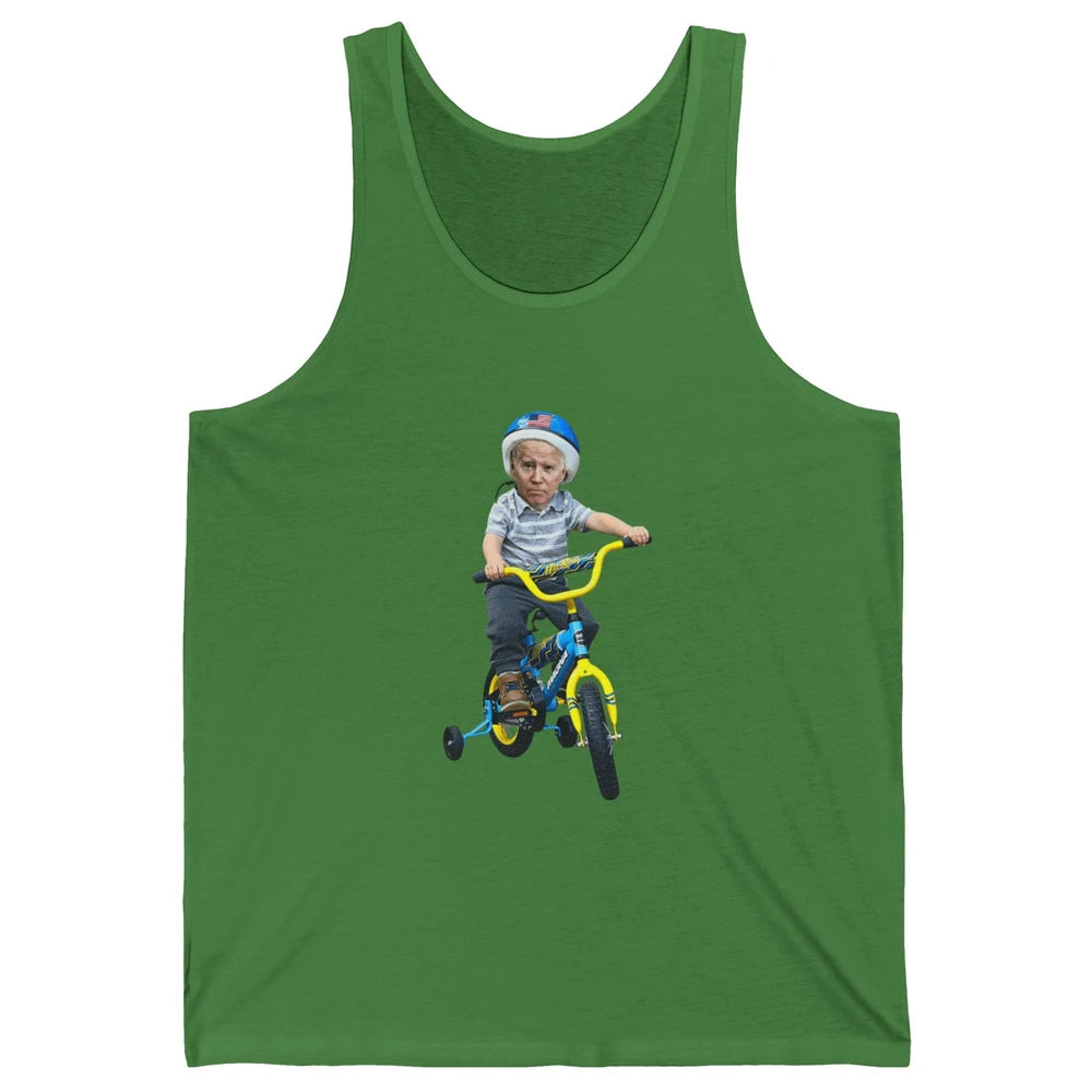 Baby Joe Biden Riding Tricycle Funny Bike Fall Meme Pun Vote Unisex Jersey Tank