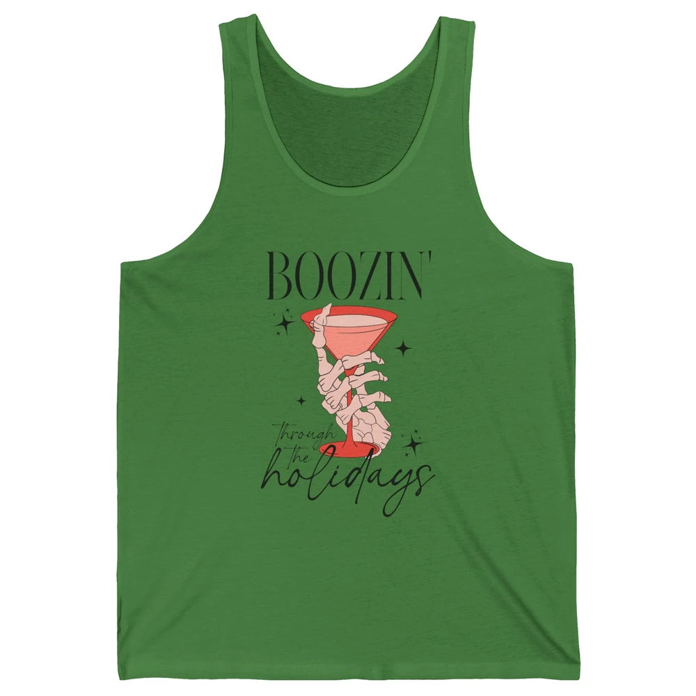 Boozin’ Through The Holidays Christmas Drinking Wine Glass Unisex Jersey Tank