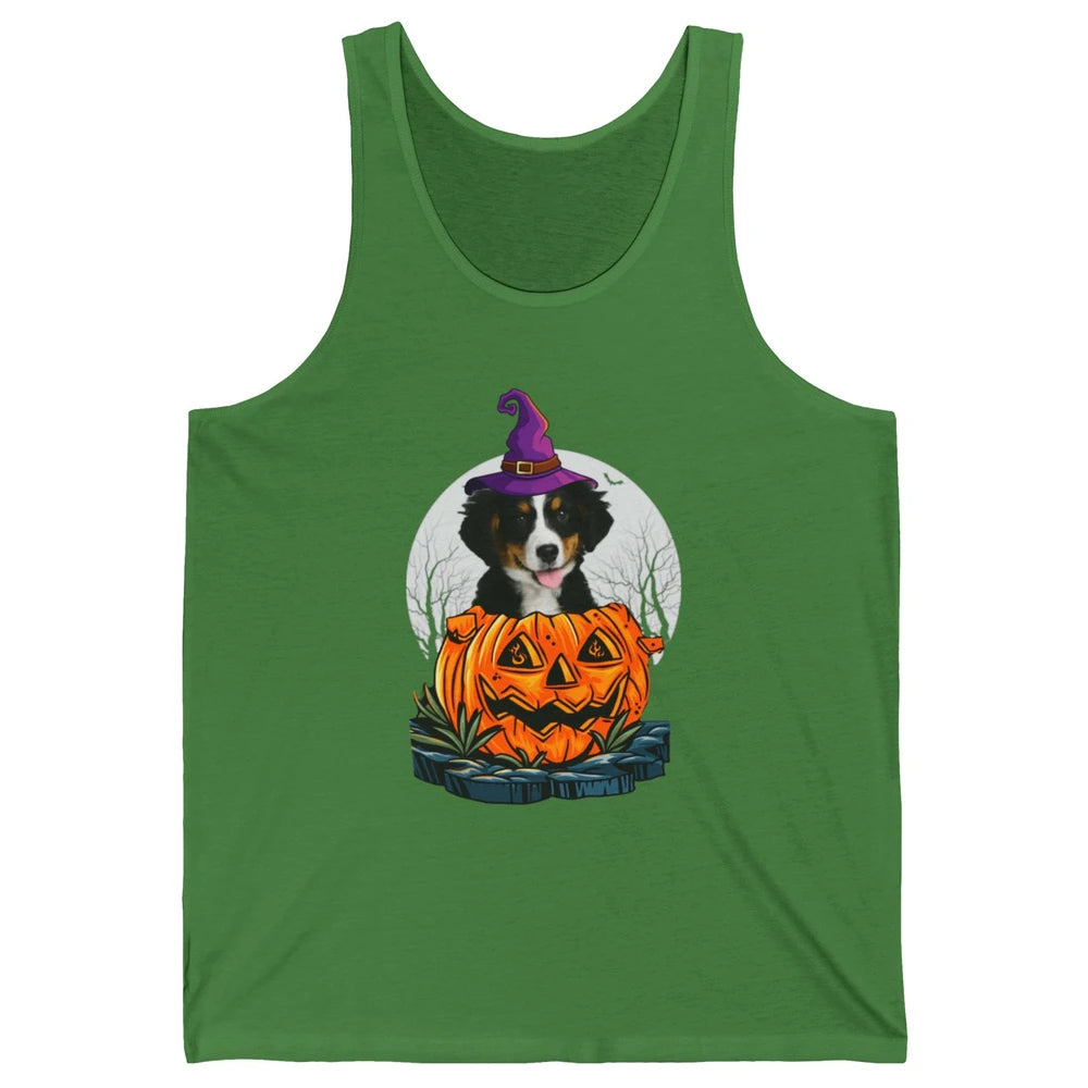 Bernese Mountain Dog Witch Pumpkin Halloween Spooky Season Unisex Jersey Tank