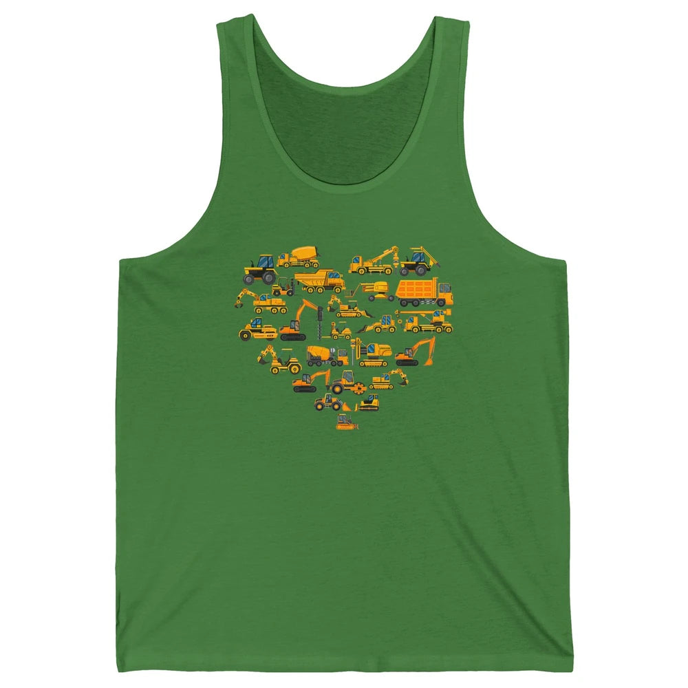 Types Of Construction Excavator Bulldozer Truck Heart Love Unisex Jersey Tank