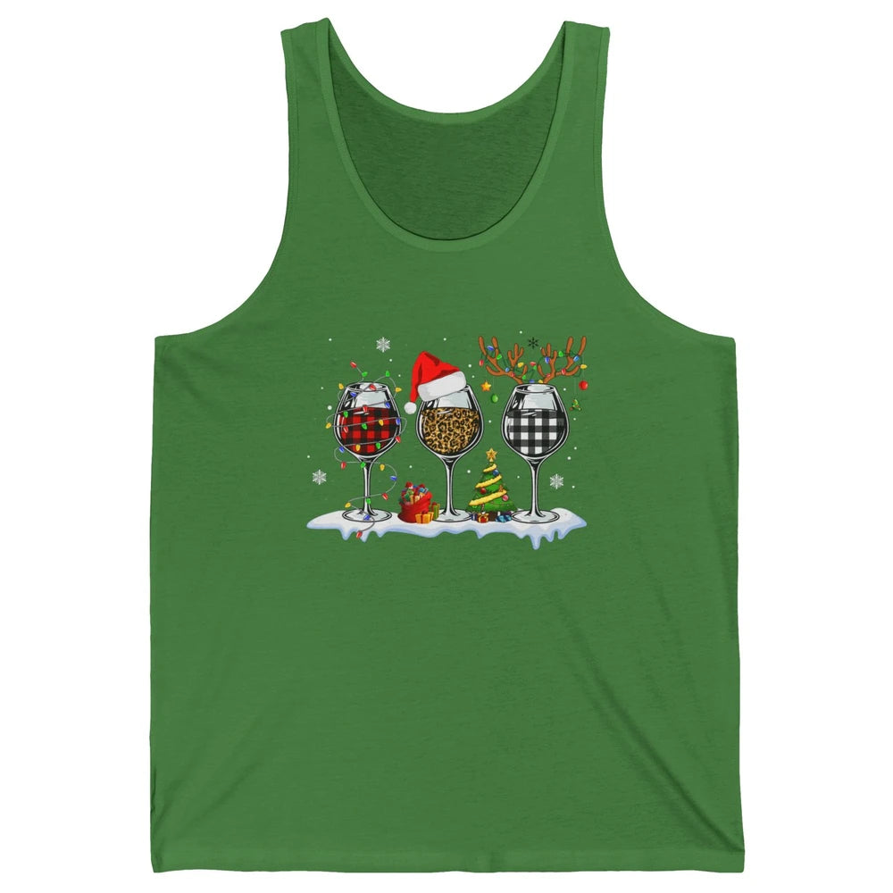 Merry Christmas Funny Red Wine Glass Santa Hat Reindeer Xmas Unisex Jersey Tank