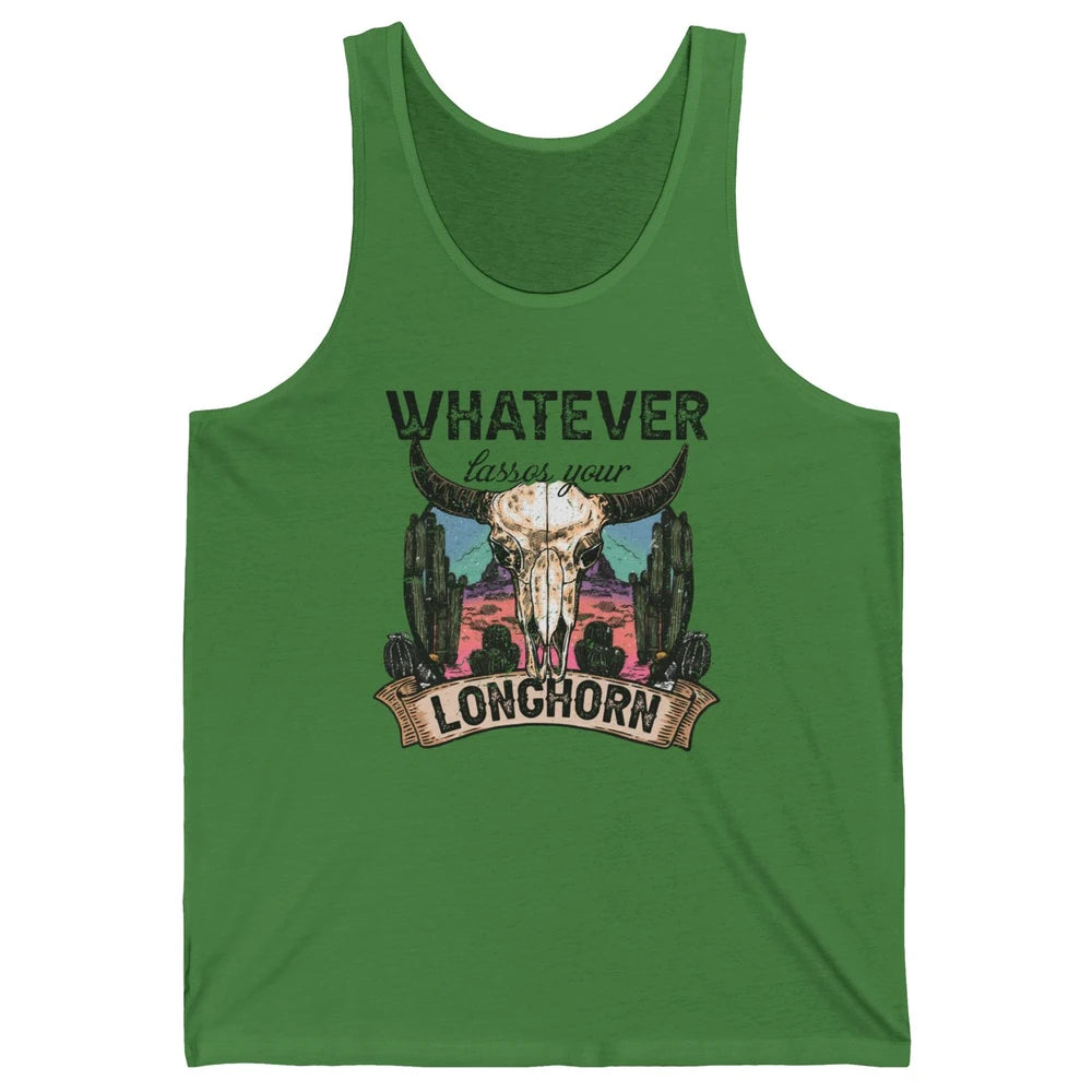 Boho Bull Skull Desert Whatever Lassos Your Longhorn Western Unisex Jersey Tank