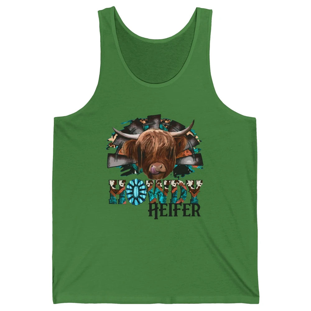 Leopard Highland Cow Howdy Heifer Western Country Cowboy Unisex Jersey Tank