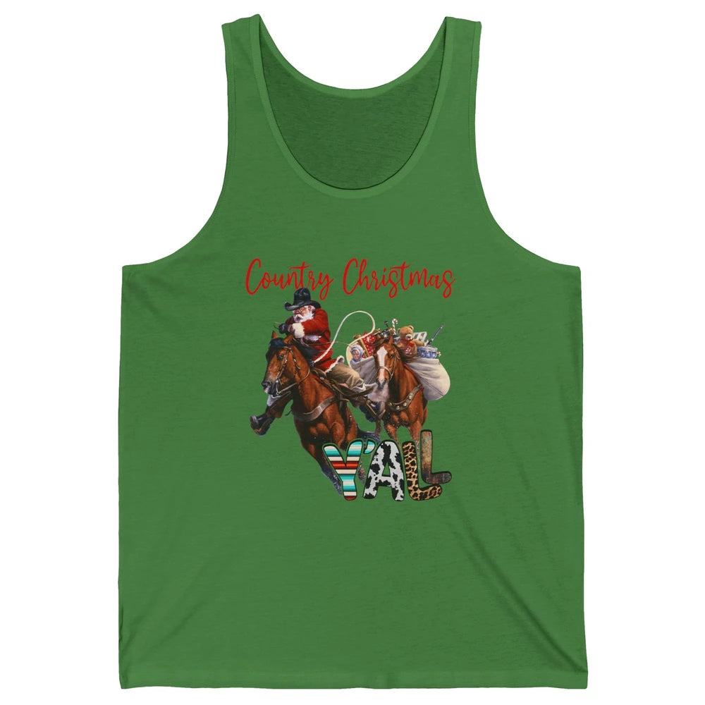 Santa Claus Country Christmas Y'all Western Country Cowboy Unisex Jersey Tank