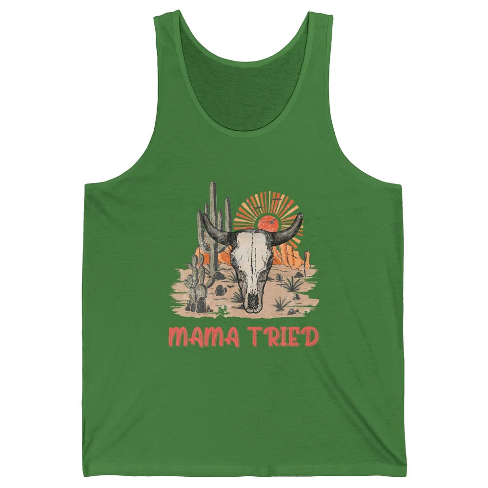 Vintage Bull Skull Western Howdy Mama Tried Western Country Unisex Jersey Tank