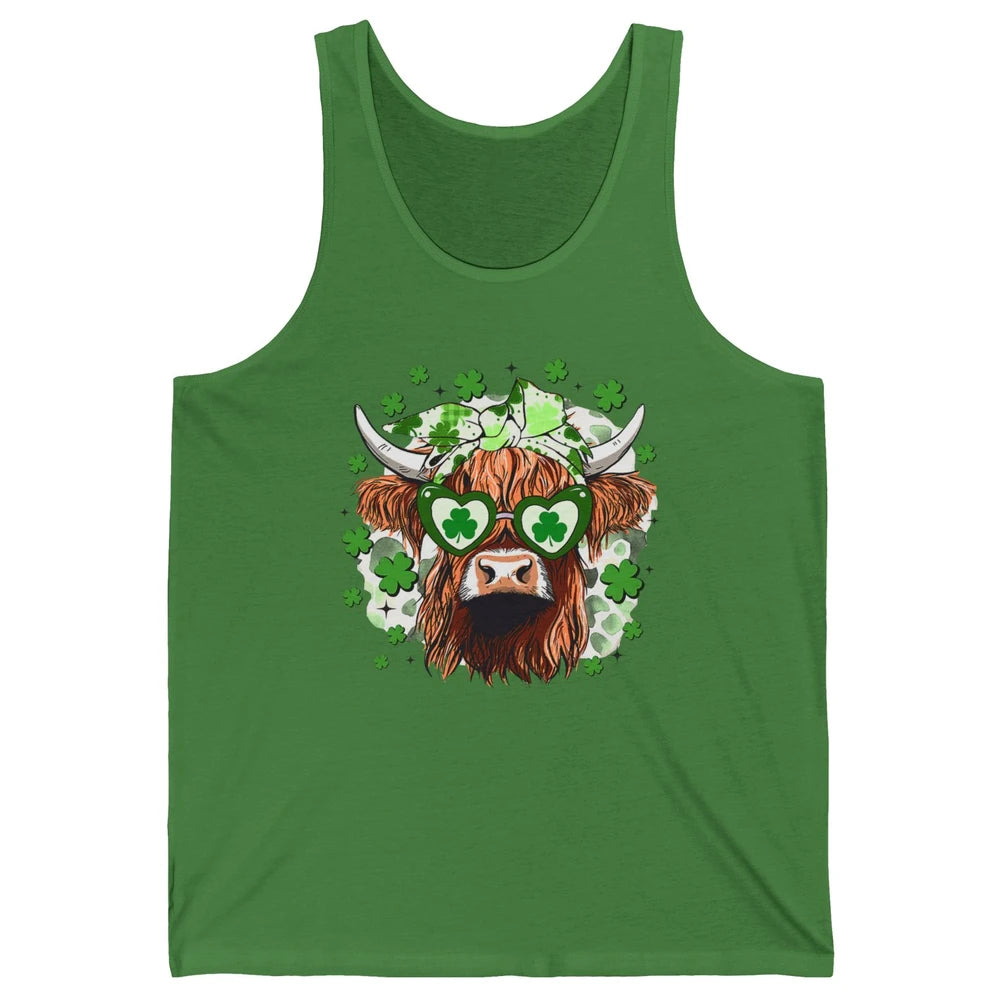 St Patrick Highland Cow Shamrock Bandana Western St Paddy Unisex Jersey Tank