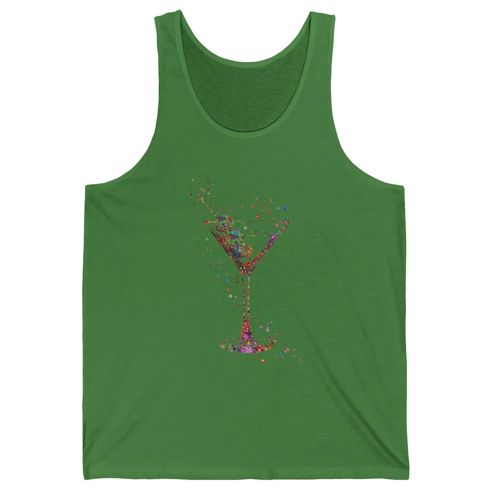 Watercolor Glass Of Martini Cocktails Wine Shot Alcoholic Unisex Jersey Tank