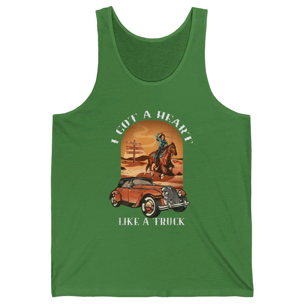 Western Country I Got Heart Like Truck Cowgirl Desert Sunset Unisex Jersey Tank