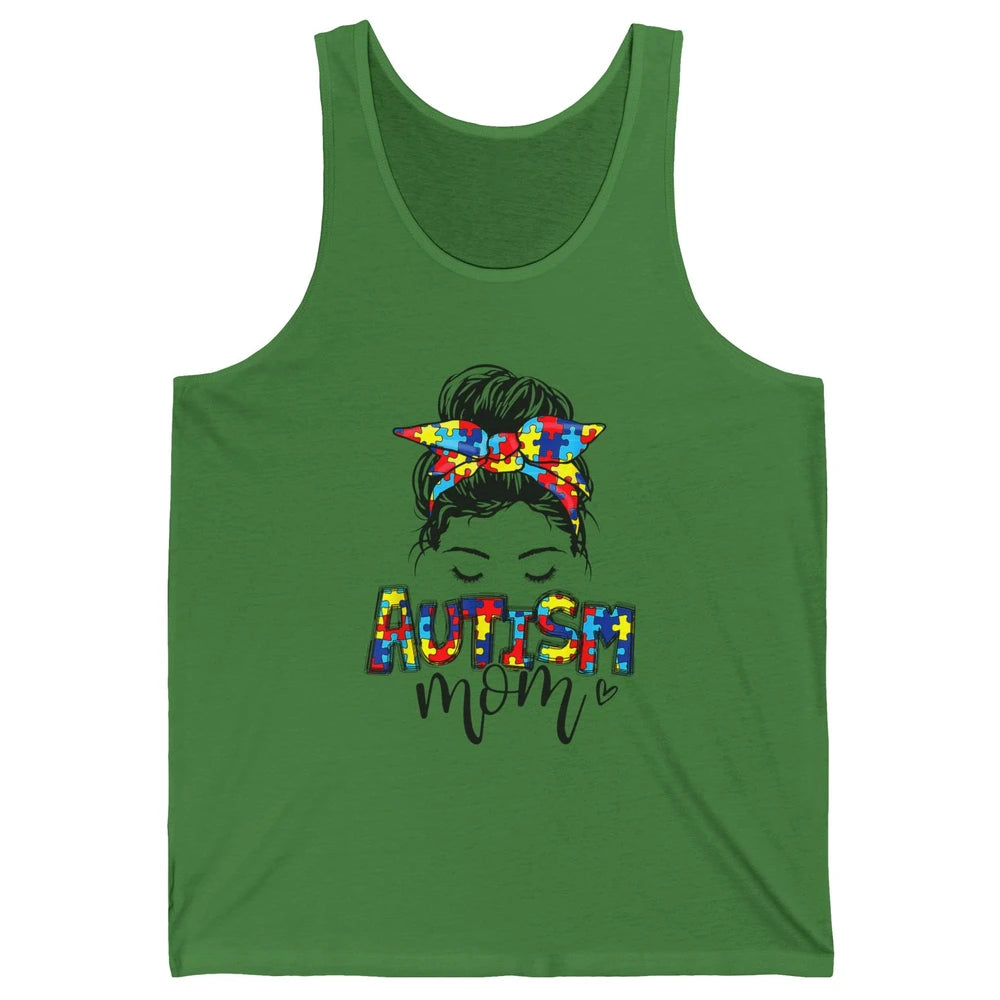 Autism Mom Messy Bun Hair Autism Awareness Puzzle Headband Unisex Jersey Tank