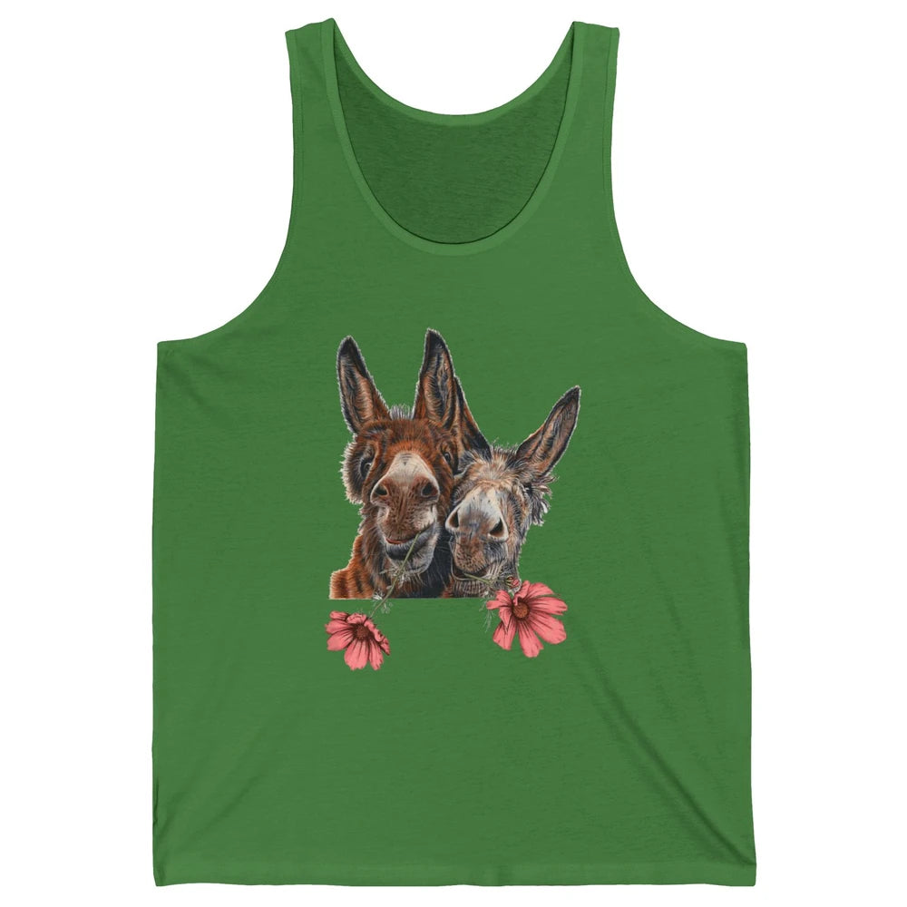 Wildflower Donkey Couple Retro Farm Animal Life Funny Donkey Unisex Jersey Tank