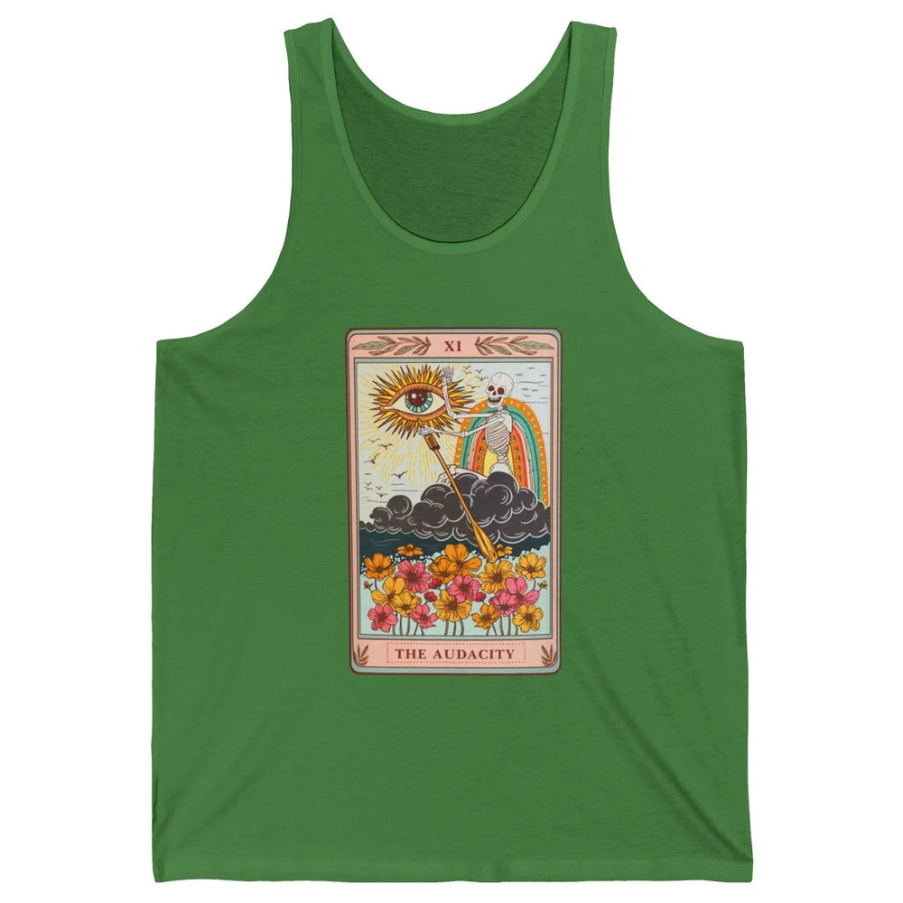 Retro Skeleton Riding Cloud The Audacity Tarot Card Rainbow Unisex Jersey Tank