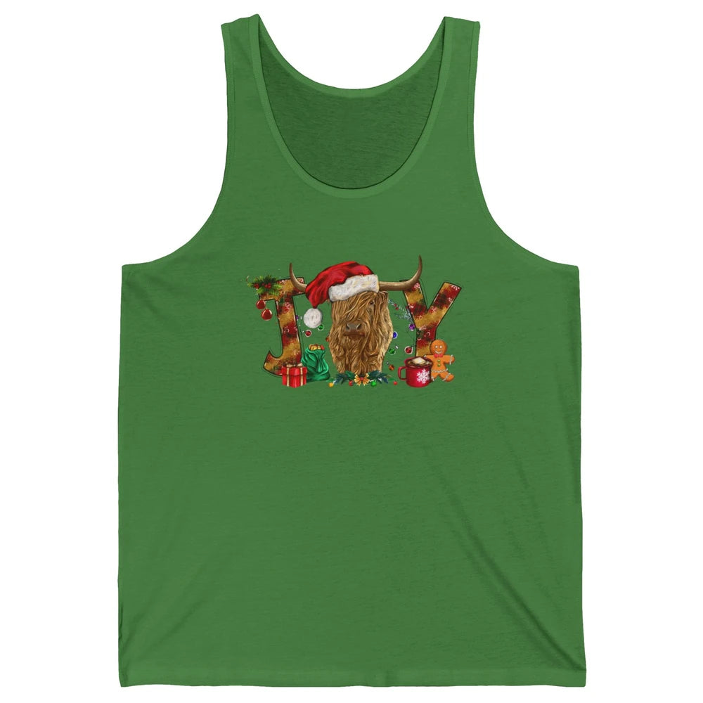 Highland Cow Joy Santa Hat Gingerbread Christmas Farm Gift Unisex Jersey Tank