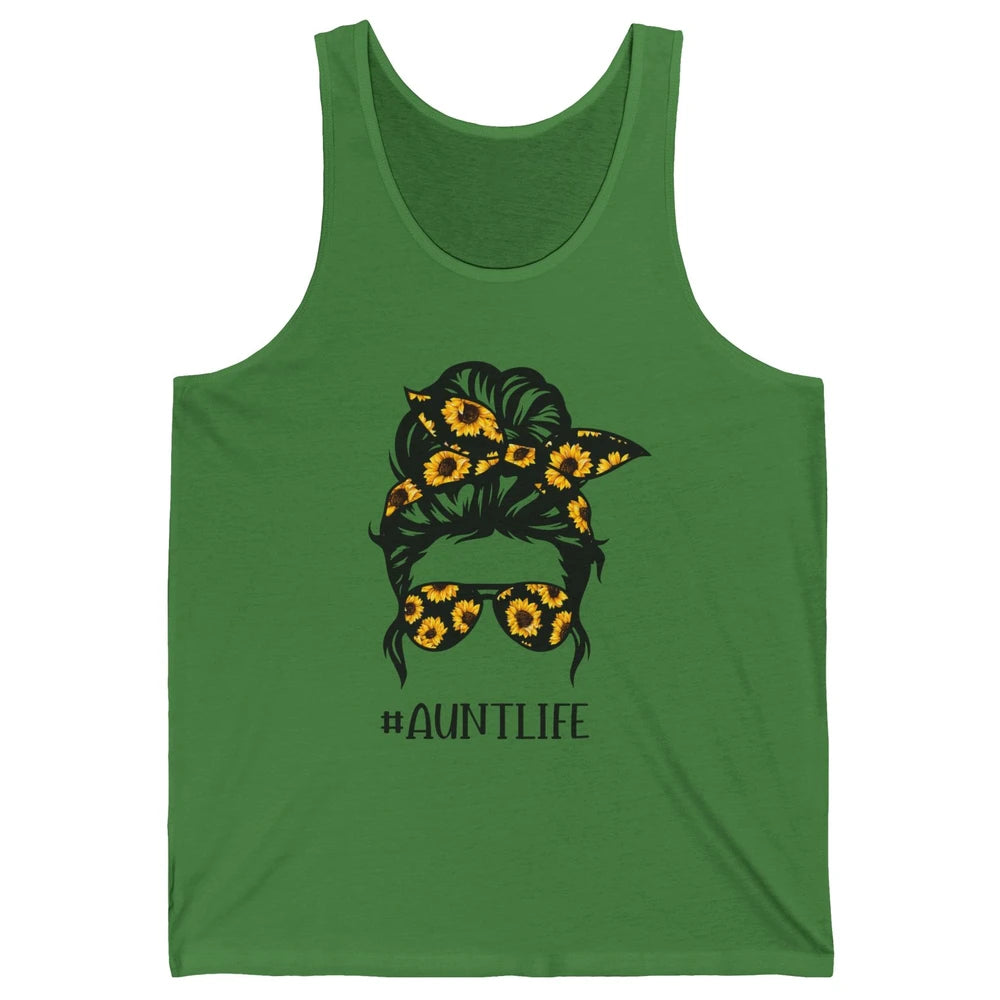 Aunt Life Messy Bun Hair Sunflower Sunglasses Bandana Auntie Unisex Jersey Tank