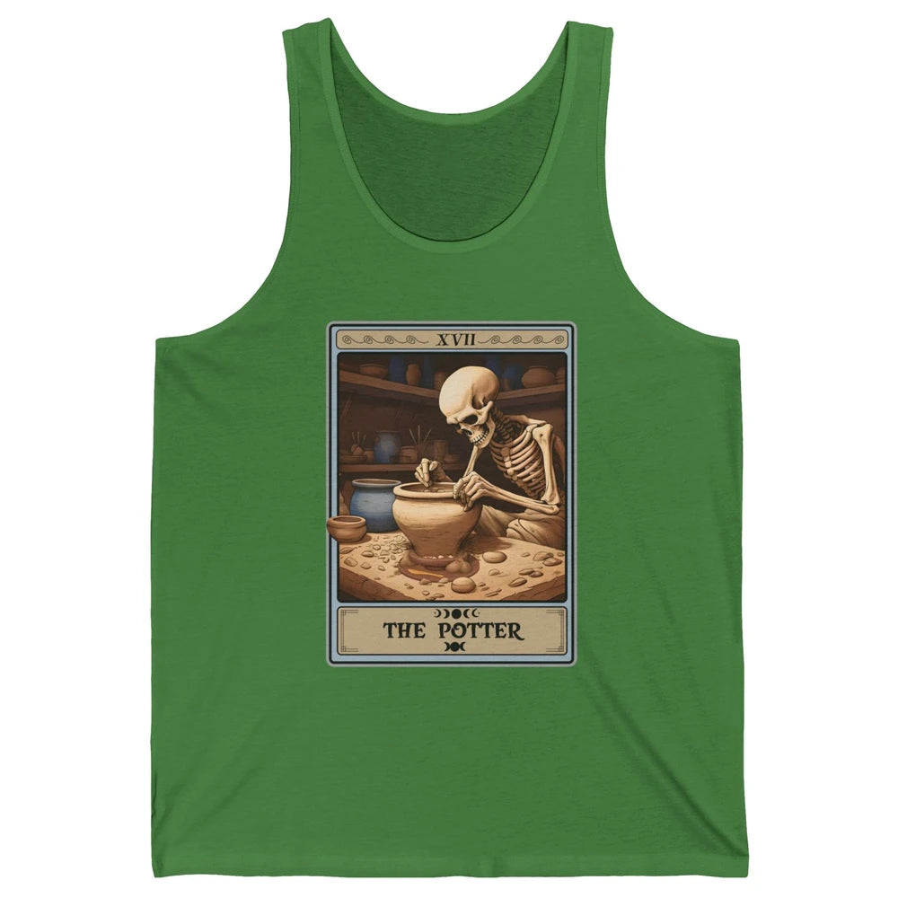 Retro Skeleton The Potter Tarot Card Halloween Pottery Lover Unisex Jersey Tank