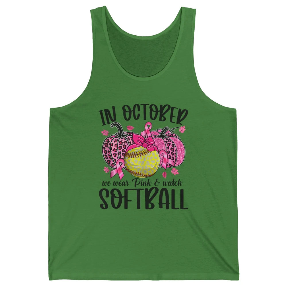 Softball Leopard Pumpkin In October Breast Cancer Awareness Unisex Jersey Tank