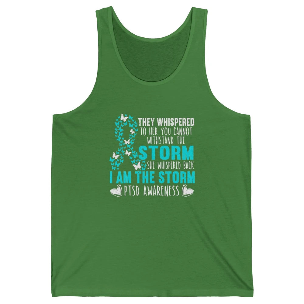 Teal Ribbon Butterfly The Storm Warrior PTSD Awareness Month Unisex Jersey Tank