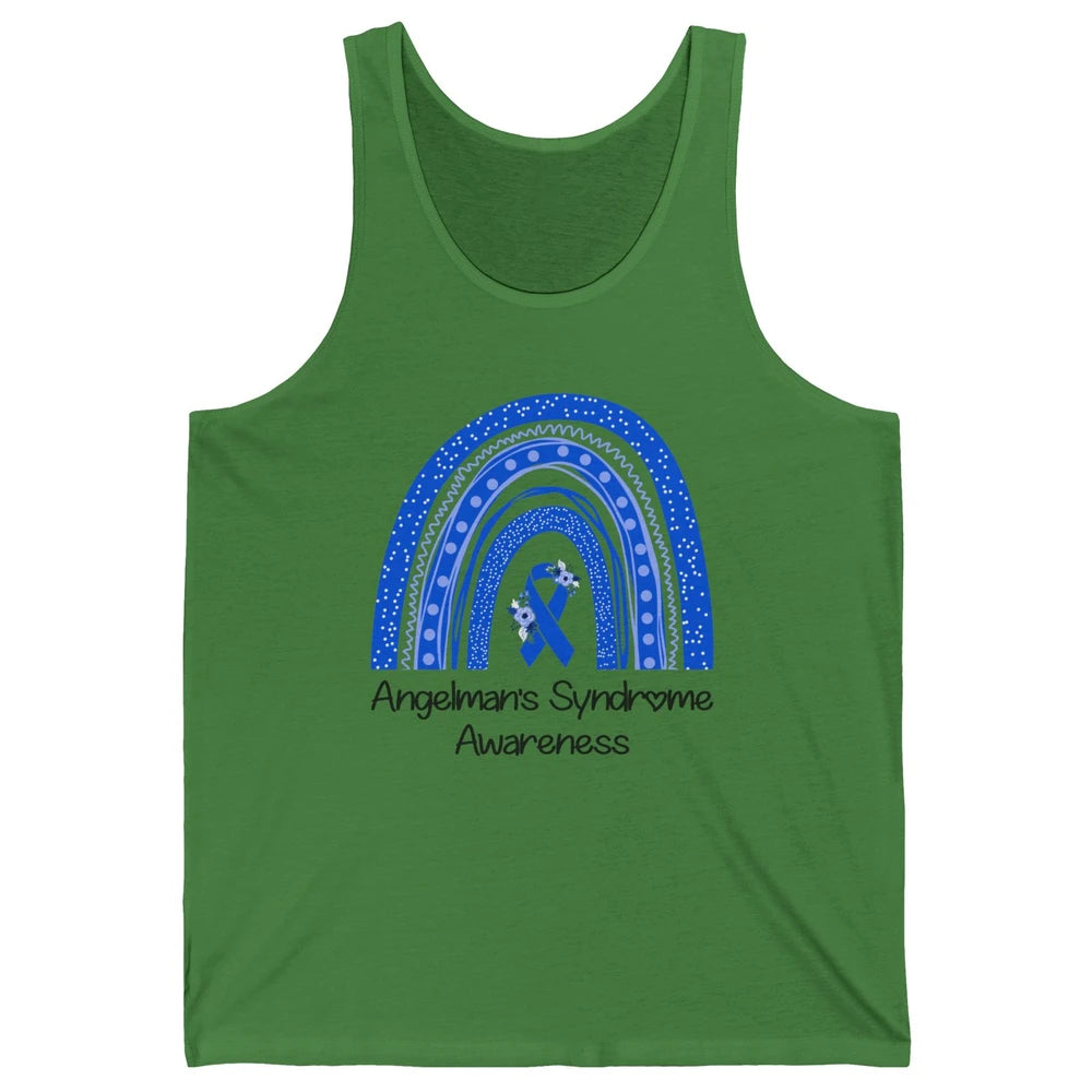 We Wear Blue Angelman's Syndrome Floral Blue Ribbon Rainbow Unisex Jersey Tank