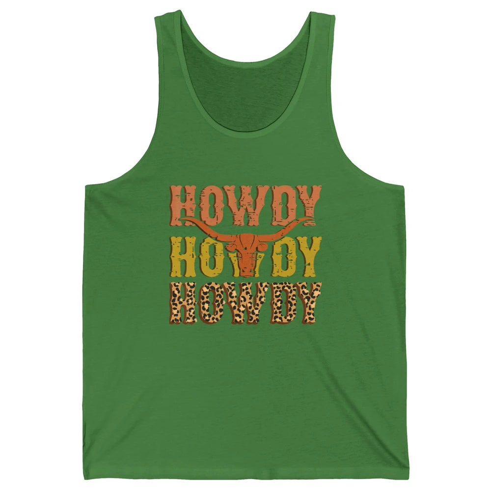 Western Country Bull Horn Rodeo Howdy Cowboy Leopard Cowhide Unisex Jersey Tank