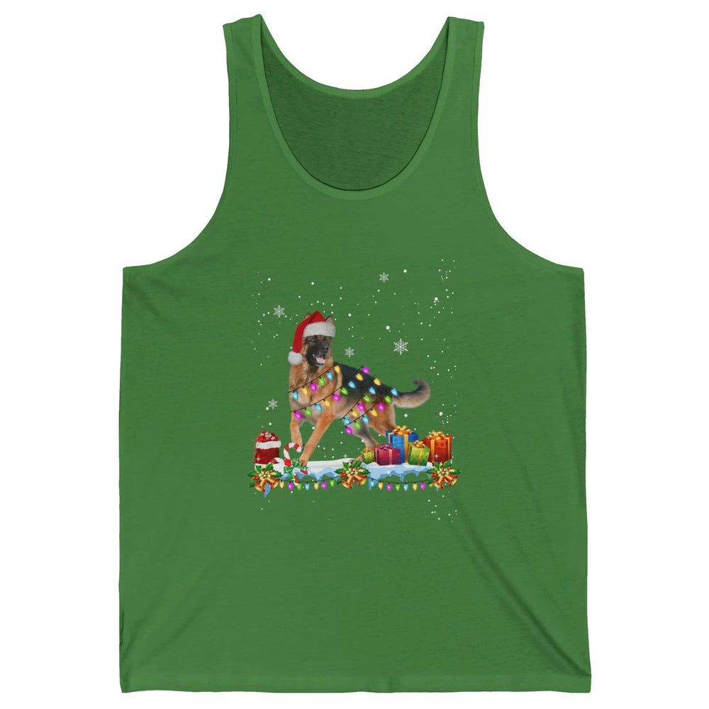 Merry Christmas German Shepherd Dog Santa Hat Xmas Lights Unisex Jersey Tank