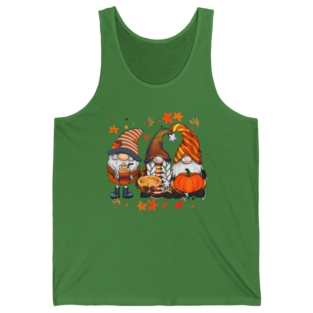 Retro Fall Gnomies Pumpkin Falling Leaves Thanksgiving Gnome Unisex Jersey Tank