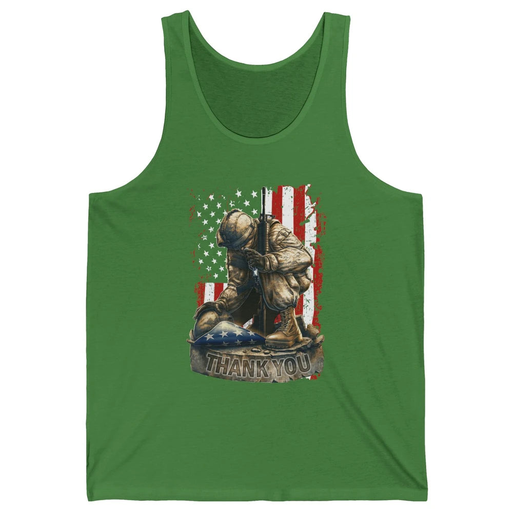 Vintage US Flag Veteran Thank You Military Boot Memorial Day Unisex Jersey Tank