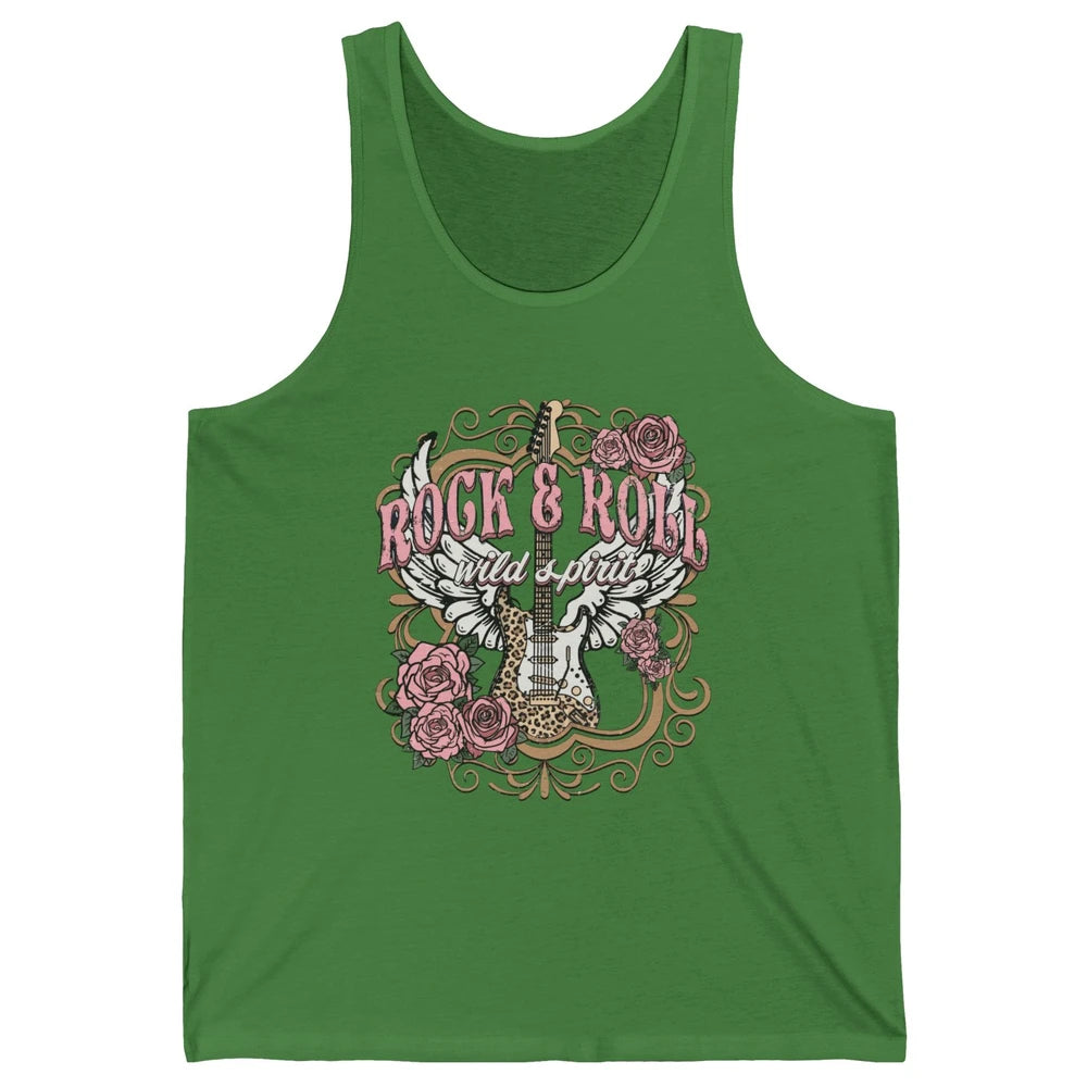 Vintage Rock Roll Wild Spirit Leopard Guitar Floral Western Unisex Jersey Tank