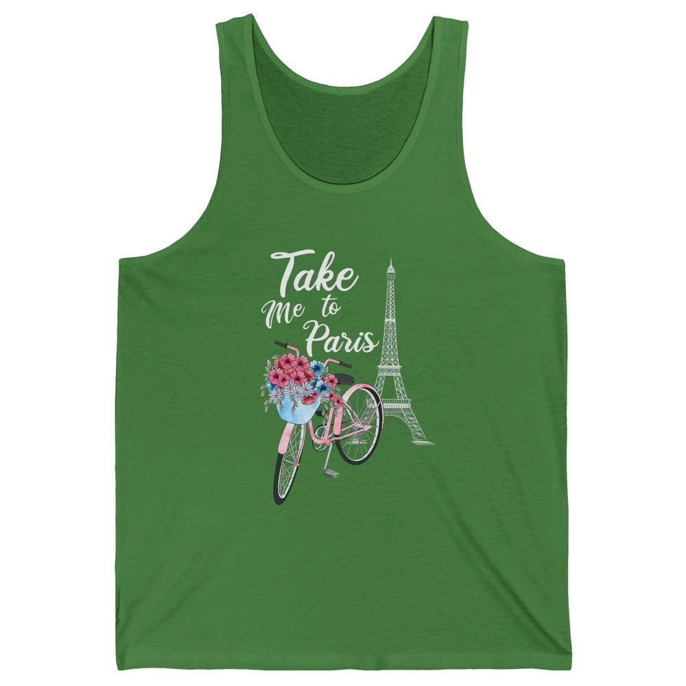 Take Me To Paris France Floral Minimal Eiffel Tower Travel Unisex Jersey Tank