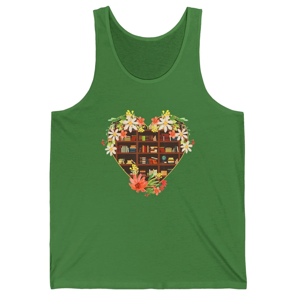 Bookshelf Heart Reading Book Floral Librarian Library Books Unisex Jersey Tank