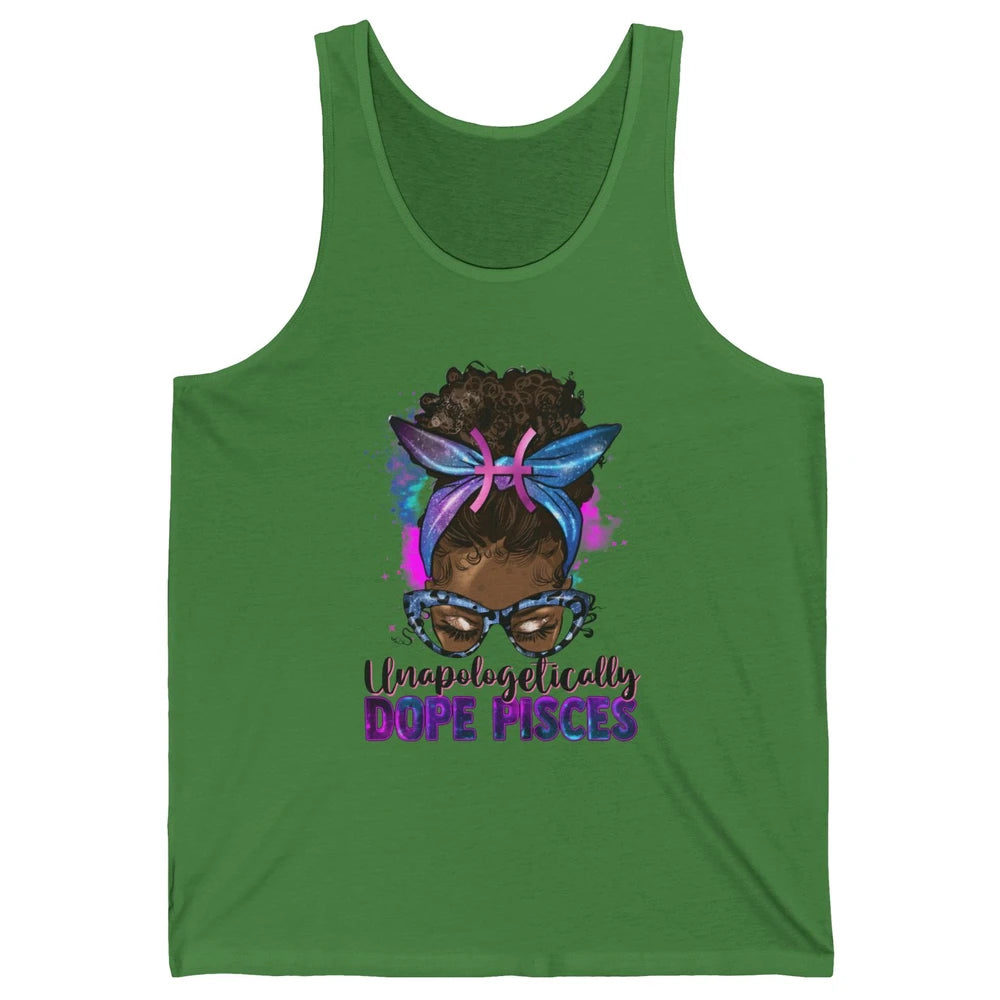 Unapologetically Dope Pisces Zodiac Leopard Afro Messy Bun Unisex Jersey Tank