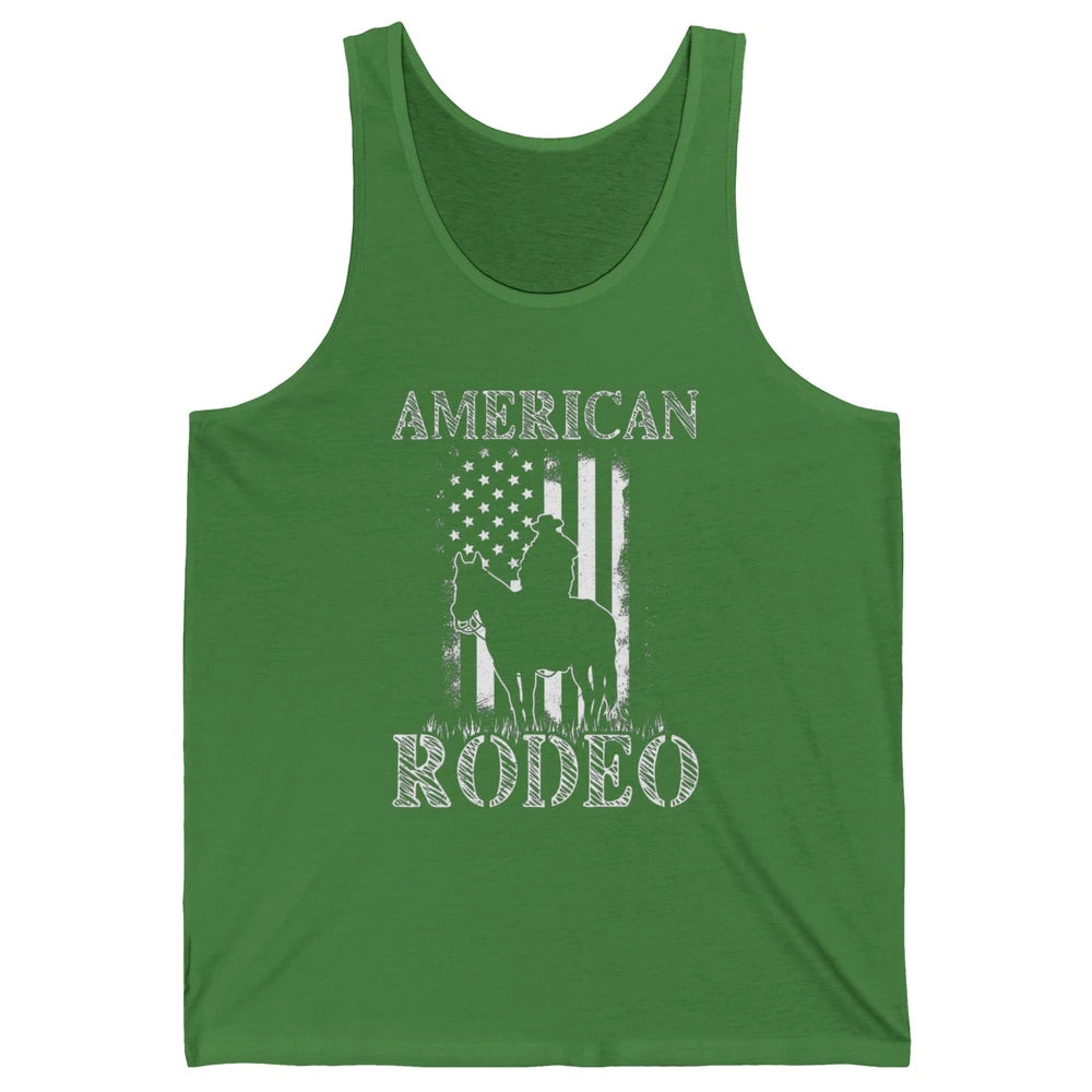 American Rodeo Cowboy Horse Bull Riding USA Flag Retro Howdy Western Country Horseback Unisex Jersey Tank